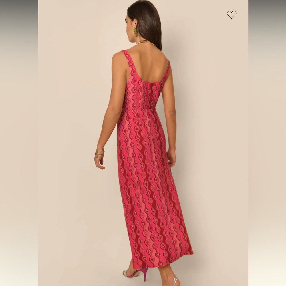 RIXO Limited Edition Benedict Satin Midi Dress in Geo Heart Print NWT